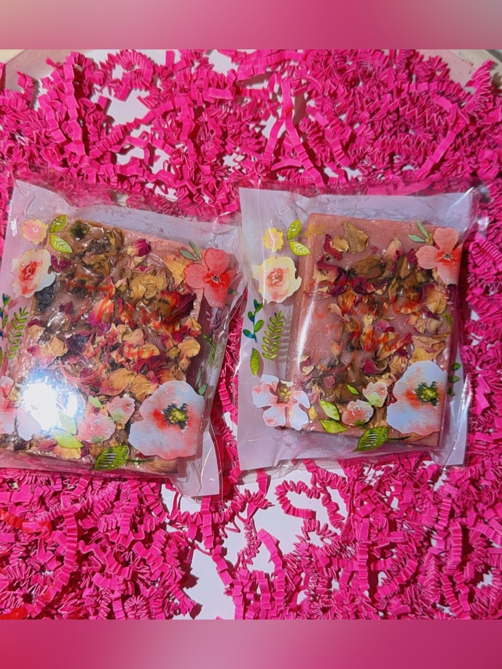 Handmade Rose Petal Bath Bars - Pink Floral Sachets